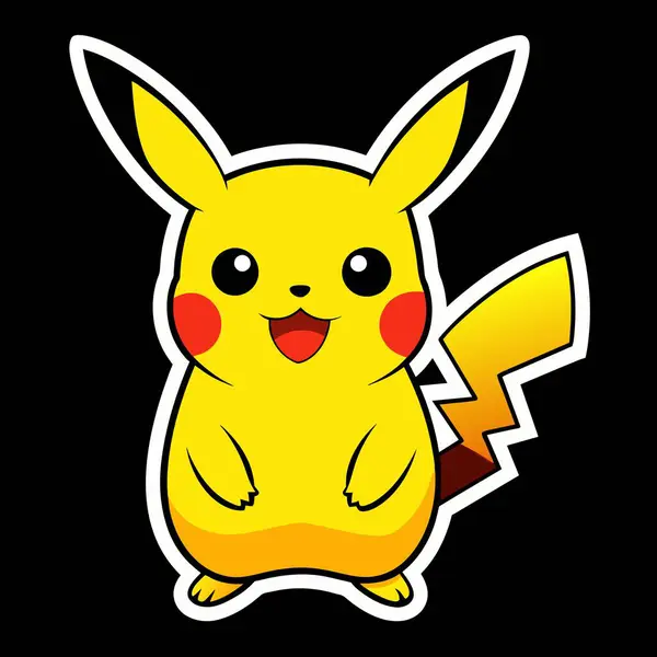 Pokmon serisinden gülümseyen Pikachu, ikonik sarı rengi ve kırmızı yanakları, durağan görüntüsüyle