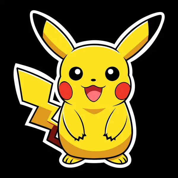 Pokmon serisinden gülümseyen Pikachu, ikonik sarı rengi ve kırmızı yanakları, durağan görüntüsüyle