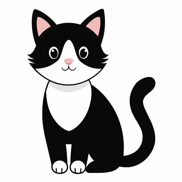 Bu sevimli bir siyah beyaz çizgi film kedisi, büyüleyici bir yüz ifadesi, pembe kulakları ve sevimli bir görünüşü var.