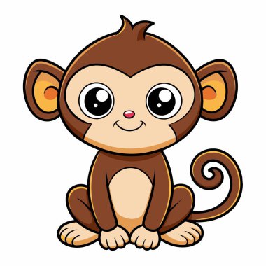Büyüleyici ve sevimli çizgi film maymunu, büyük gözlü, çocuklar için mükemmel içerik, çizimler ve dekor.