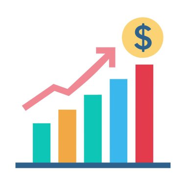 Bir resimde bir dolar işareti ile sembolize edilen yükselen bir okla artan değerleri gösteren bir çubuk çizelgesi gösterilir