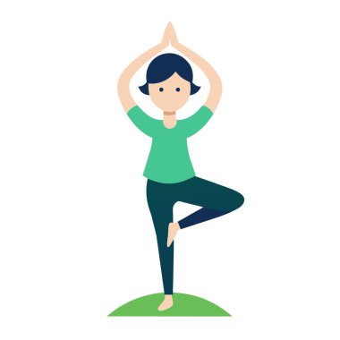 Bir kadın bir bacağının üzerinde dengede durarak yoga pozu veriyor. Odaklanmış ve rahat görünüyor. Duruşu zarif ve sakin. Güç ve esnekliği yansıtıyor.