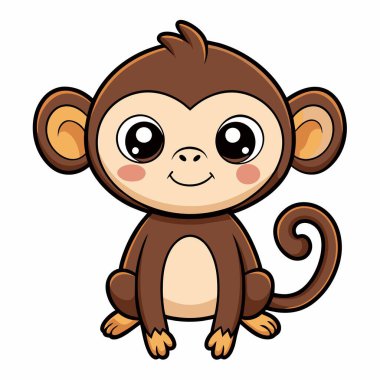Charming and cute cartoon monkey with big eyes, perfect for kids content, illustrations, and decor. clipart