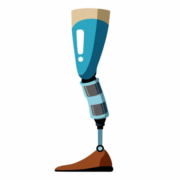 stock vector Color illustration of a modern prosthetic leg with blue and brown accents, isolated on white background