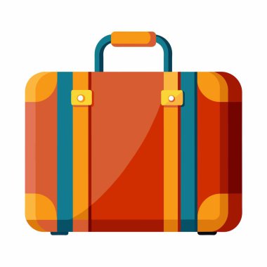 Mavi kayışlı kırmızı bir bavul ve beyaz arka planda bir kol sergileniyor. Bavul genellikle valiz ve çanta olarak kullanılan bir moda aksesuarıdır.