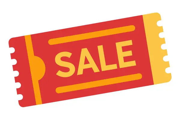 Üzerinde satılık kelimesini gösteren kırmızı ve sarı bir bilet, dikdörtgen, font, üçgen, logo ve marka gibi çeşitli grafik elementlerle birlikte.