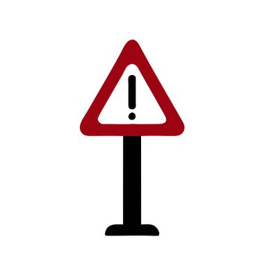 Kırmızı üçgen bir ünlem işareti gösterir. Trafik işaretine benzeyen bir sembol, aciliyet ya da uyarıyı vurguluyor. Geometrik olarak paralel doğrular ile dengelenmiştir.