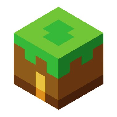 Dikdörtgen şeklinde bir Minecraft bloğu çimen ve toprakla süslenmiş, genellikle eğitici bir oyuncak olarak kullanılır. Mavili bir evin logosuna benzeyen bir deseni var.