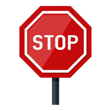 Siyah bir direğin üzerinde beyaz harflerle beyaz arka plan üzerinde kırmızı üçgen bir trafik levhası.