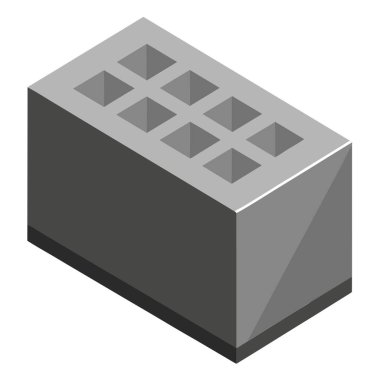 Düz beyaz arkaplana karşı bir beton bloğun izometrik çizimi