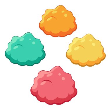 Dört farklı renkte ayıcıklı jelibon seti temiz beyaz bir arkaplanda düzgünce dizilmiş.