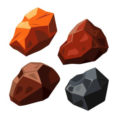 Four unique rock samples are arranged on a white surface, showcasing diversity and contrast in appearance and texture clipart