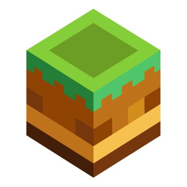 Minecraft bloğunu andıran dikdörtgen bir oyuncak bloğu, üzerinde bir haç bulunan, mavi bir arka plan üzerine kurulmuş, yaratıcı sanatlar ve eğitici oyuncaklar içeren bir oyuncak konsepti.