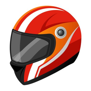 Beyaz arka planda açık bir vizörü olan kırmızı ve siyah bir motosiklet kaskı, spor ekipmanları ve kişisel koruyucu ekipmanlar sergilenmektedir.