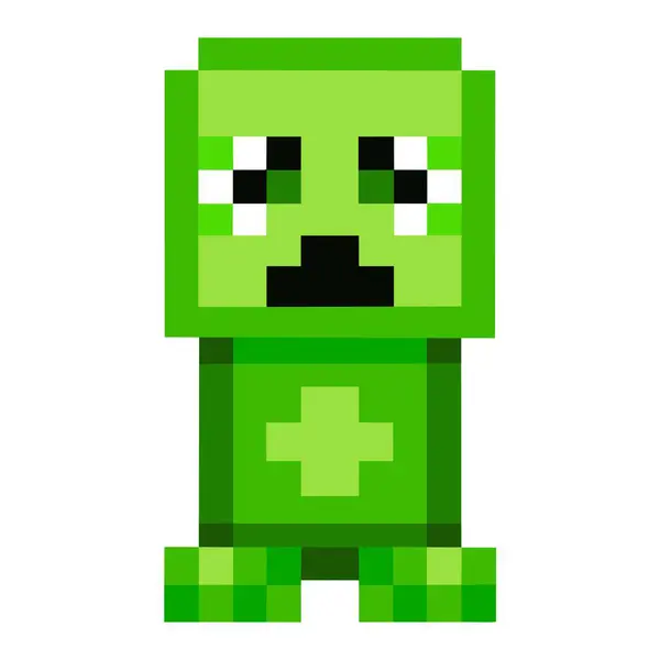 Görüntü, göğsünde çapraz amblem olan dikdörtgen yeşil bir Minecraft sürüngen karakterini gösteriyor.