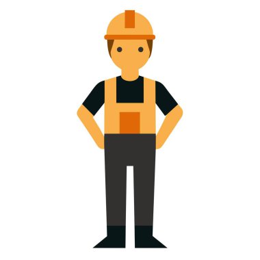 Kişisel koruyucu ekipman giyen bir inşaat işçisi, elleri kalçasında, sıkı bir şapka ve güvenlik yeleği giyerek, kendinden emin bir şekilde ayakta duruyor.