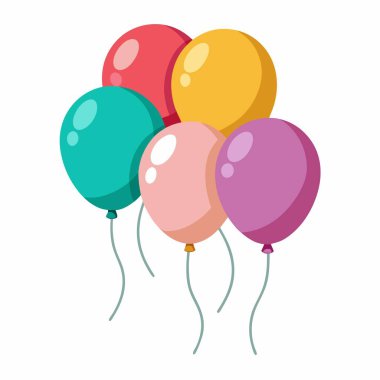 Beyaz arka planda yüzen renkli balonlar. Kutlamalar ve partiler için mükemmel..