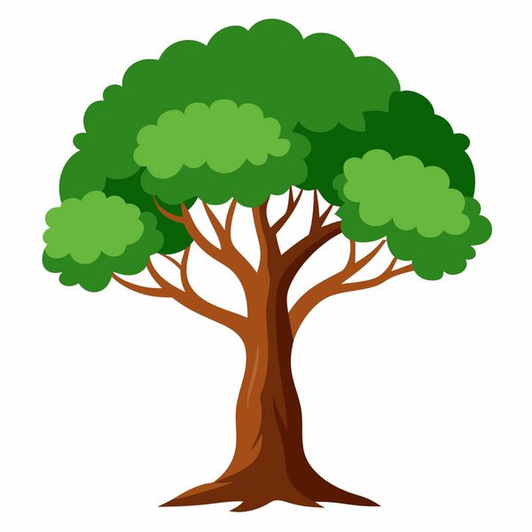 Vibrant cartoon tree illustration, featuring green foliage and brown trunk, perfect for nature themes.