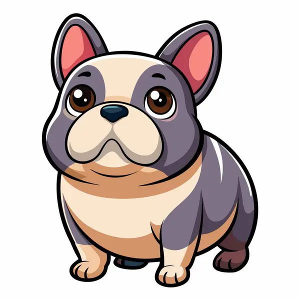 Sevimli Fransız Bulldog karikatür çizimi, evcil hayvan tasarımları için ideal, cinsin çekiciliğini ve sevimliliğini yakalıyor.