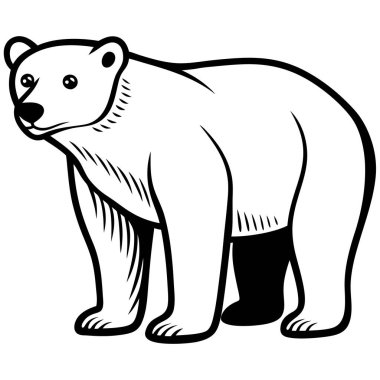 Beyaz bir zemin üzerinde duran bir kutup ayısının siyah beyaz çizimi