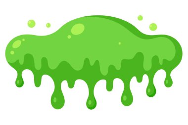 Yeşil bir balçık, arka planda belirgin bir özelliği olmayan, sade beyaz bir yüzeye damlıyor.