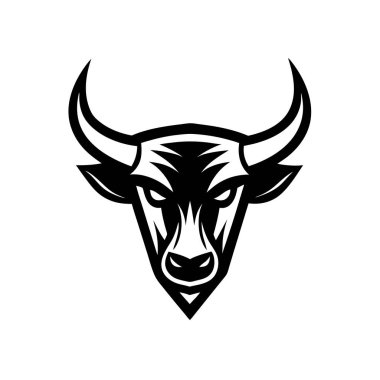 Boynuzlu bir boğanın, sanat, logo ya da sığır ya da öküz sembolü olarak kullanılabilecek siyah beyaz bir çizim.
