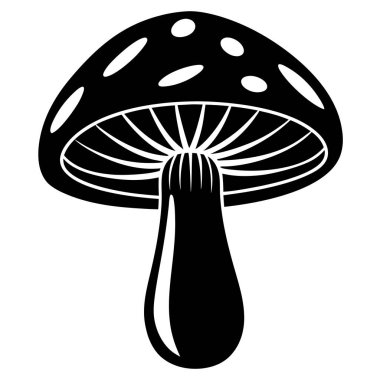 Basit, zarif, siyah beyaz bir mantar silueti.