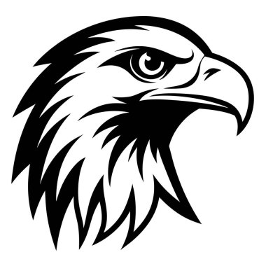 Beyaz arka planda beyaz bir kartalın başıyla ilgili ayrıntılı bir siyah-beyaz tasviri görkemli özelliklerini ve keskin görünümünü gözler önüne seriyor.