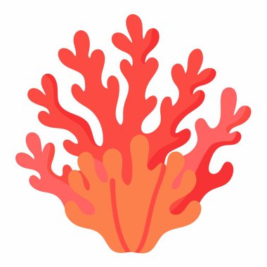 Düz bir şekilde, beyaz arkaplanda kırmızı bir mercan simgesi var.