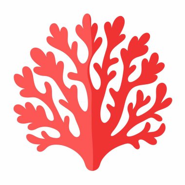 Karmaşık bir kırmızı mercan silueti, temiz beyaz bir arkaplana karşı duruyor ve tasarımda çarpıcı bir kontrast ve odak noktası oluşturuyor.