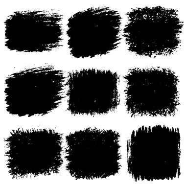 Dikdörtgen, organizmalar, yazı tipleri, desenler, kürk ve simetri temaları ile saç, kafa, göz ve insan vücut şekillerini anımsatan, beyaz bir zemin üzerinde sıralanmış siyah fırça darbelerinden oluşan bir derleme.