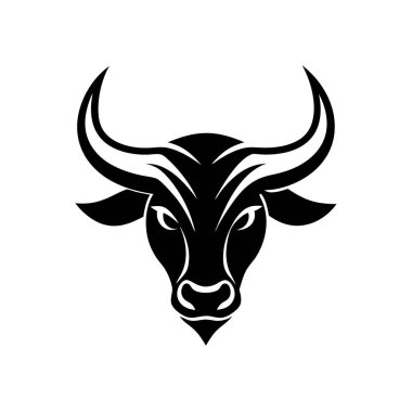 Görüntü siyah-beyaz bir boğanın ana hatlarını beyaz bir arka plana karşı yansıtıyor, boynuzlar ve burun gibi elementler sergiliyor.