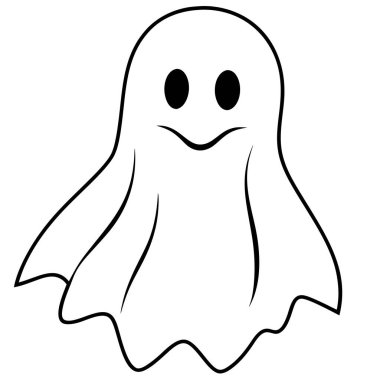 A black and white drawing features a ghost looking surprised. The ghosts expression shows astonishment and wonder clipart