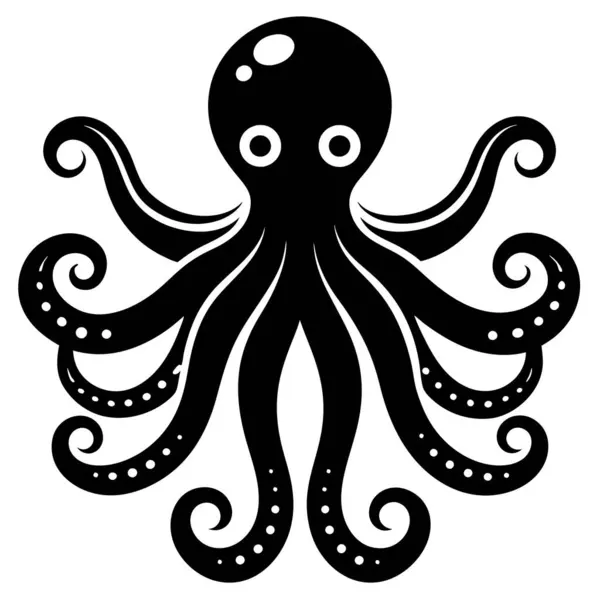 stock vector Silhouette of a black and white octopus on white background, depicting the head of a marine cephalopod. The art and font form a pattern similar to a giant Pacific octopus