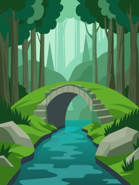 Ormanın kalbinde, yemyeşil yemyeşil ile çevrili sakin bir nehrin üzerinde bir köprü uzanır. Doğal manzara, bitki ve bitki örtüsünden oluşan bir tuvaldir. Büyüleyici bir biyografi yaratırlar.