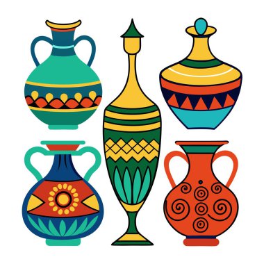 El değmemiş beyaz bir arkaplana karşı sergilenen dört canlı vazodan oluşan bir koleksiyon var.