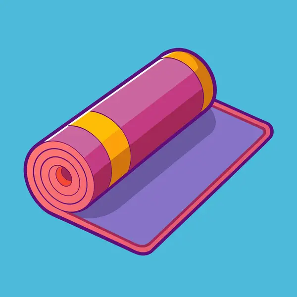 Mavi arka planda pembe ve mor tonlarda bir yoga minderi uzanıyor.