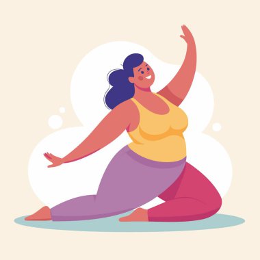 Bir kadın yoga pozisyonunda, denge ve esneklik göstererek yerde mutlu bir şekilde oturur.