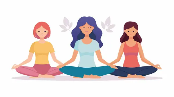 Üç kadın nilüfer pozisyonunda oturup el ele tutuşuyorlar ve birbirleriyle uyum içindeler.