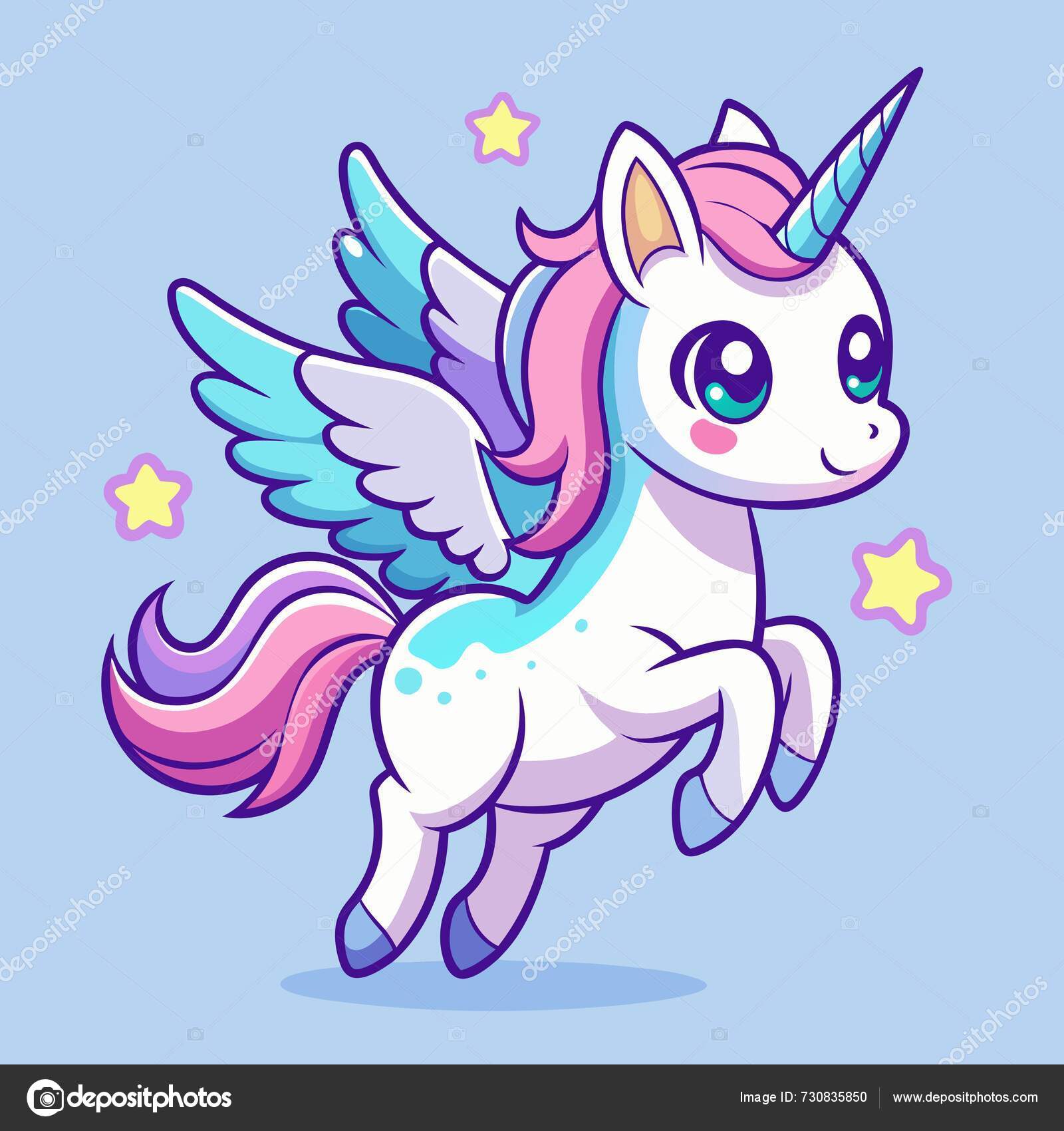 Image vectorielle Une Belle Créature Mythique Une Licorne Caricaturale Avec  Des Ailes par ©larek2 - 730835850, image size:1600x1700