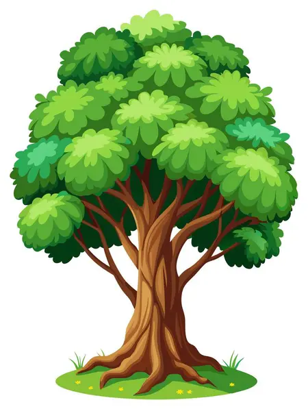 Beyaz arka plana serili yemyeşil yapraklı bir ağacın çizimi