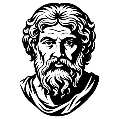 Siyah beyaz bir resimde sakallı bir adam tasvir edilir, saç, alın, yüz, yanak, kol, göz, kaş, sakal, insan vücudu ve çene gibi farklı özelliklere vurgu yapar.