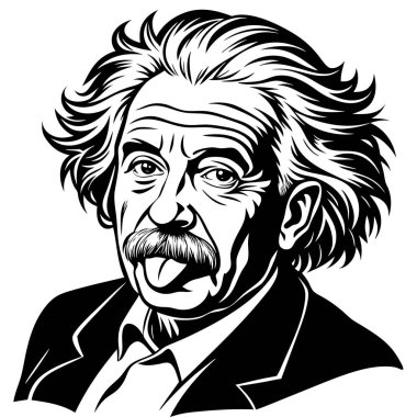 Albert Einstein 'ın esprili bir şekilde dilini uzattığı siyah beyaz bir eskiz.