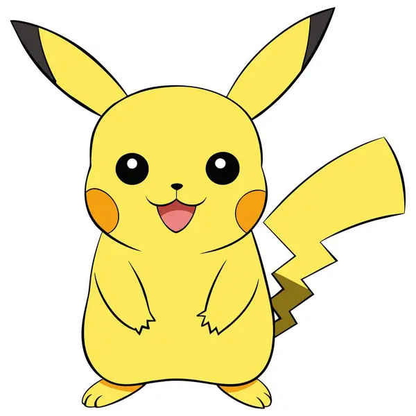 Çizimde, kuyruklu bir pikachu çizgi filmi beyaz bir arka planda, parmakları ve başparmaklarıyla çeşitli jestler göstererek mutlu bir şekilde duruyor.
