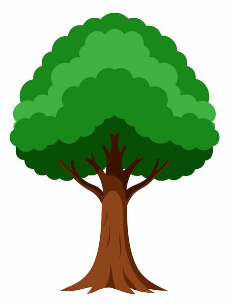 A vibrant cartoon depiction of a tree adorned with lush green leaves set against a white backdrop