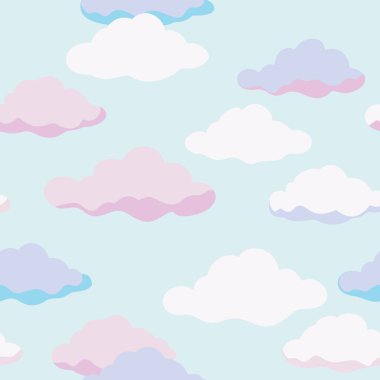 Pembe, mor ve mavi bulutların çeşitli tonlarını içeren sakin bir tasarım yatıştırıcı mavi bir zemin oluşturur. Şablon, gökyüzü ve doğa elementleriyle sakin bir titreşim yayıyor.
