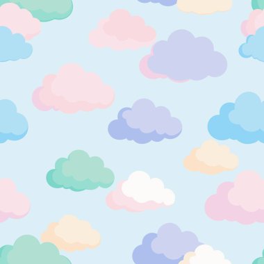 Tasarım, canlı bulutların sürekli ve memnun edici bir düzenini mavi bir arka plana karşı gösteriyor.