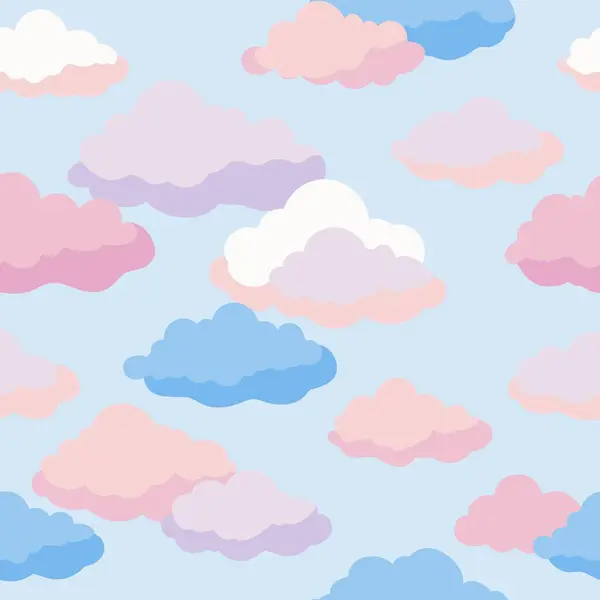 stock vector A repeating design featuring pink and blue clouds against a blue backdrop, ideal for textile applications