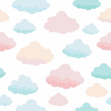 Beyaz bir arkaplan karşısında pembe ve mavi bulutların yer aldığı yinelenen bir tasarım, tekstil veya sanat projeleri için idealdir. Anahtar sözcükler Azure, Pink, Aqua, Magenta, Electric blue