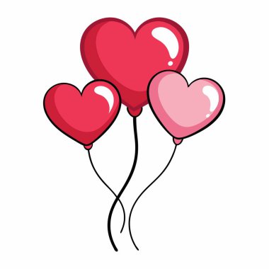 Havada, üç kalp şeklinde balon zarifçe süzülüyor, aşk ve güzelliğin güzel bir sahnesini oluşturuyor.